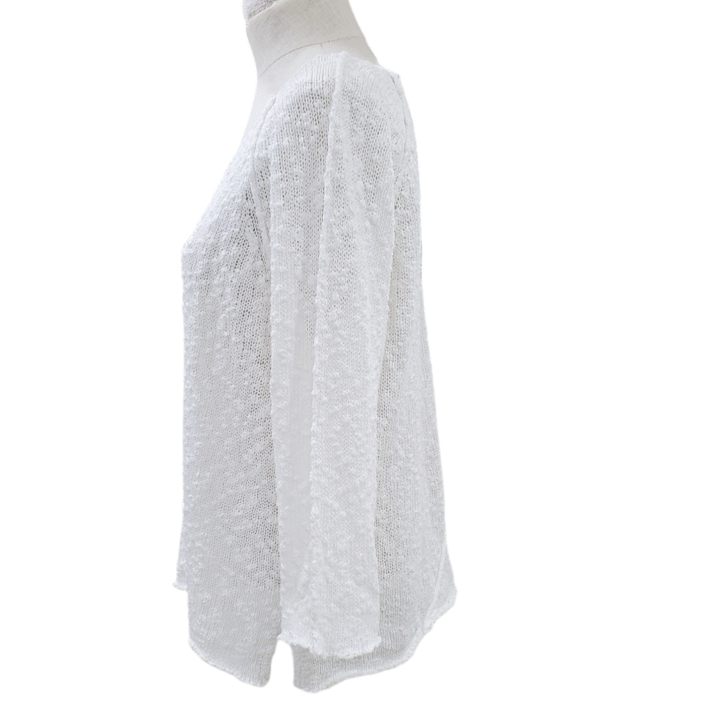 Habitat open knit sweater women's medium white textured cotton shell buttons - Picture 2 of 12